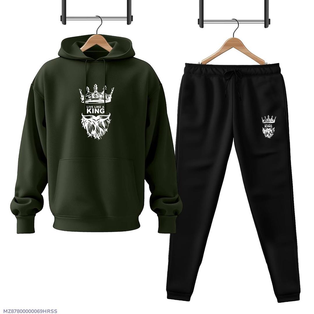 2 Pcs Men's Fleece Printed Hoodie Track Suit