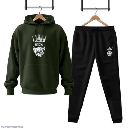 2 Pcs Men's Fleece Printed Hoodie Track Suit